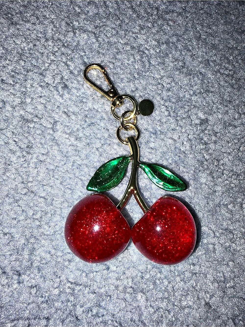 Cherry Bag Charm Glitter Keychain in Red & Green